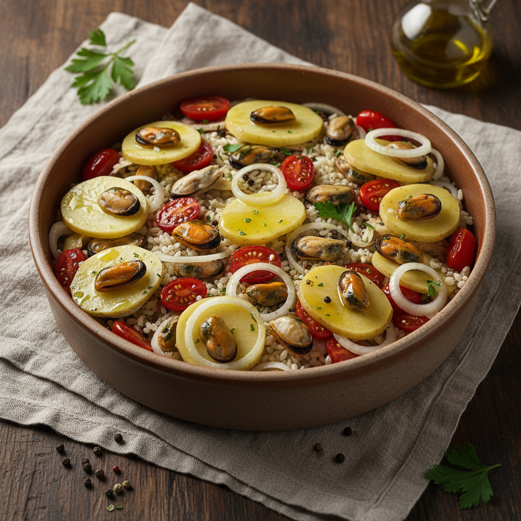 Tiella di Riso, Patate e Cozze